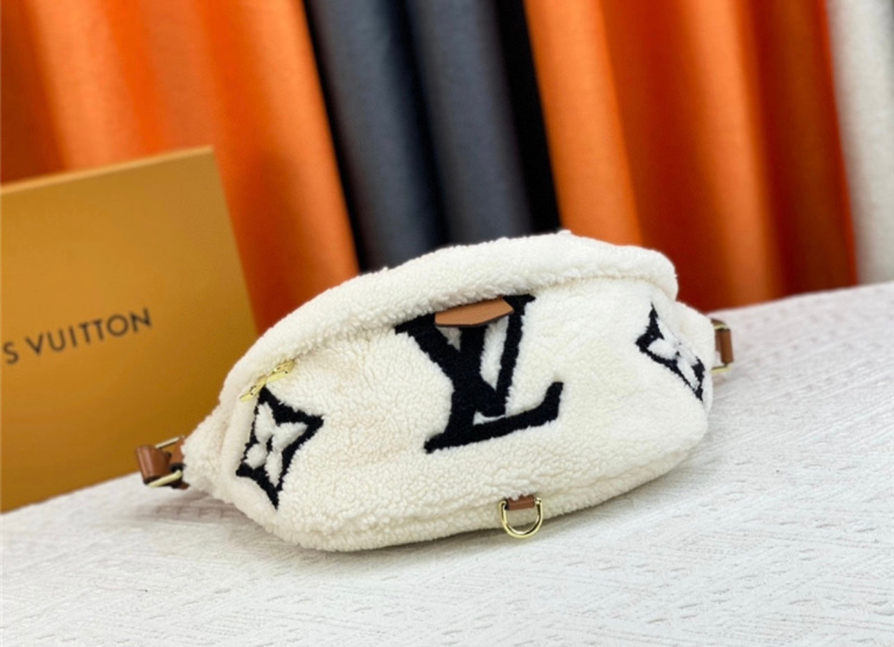 WHITE LV SHERPA BUMBAG