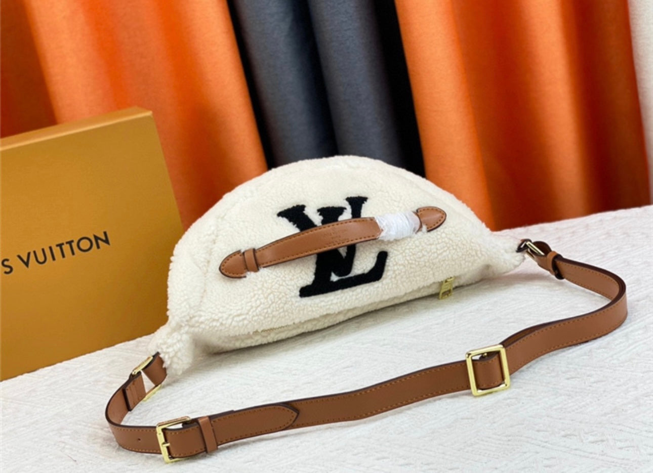 WHITE LV SHERPA BUMBAG