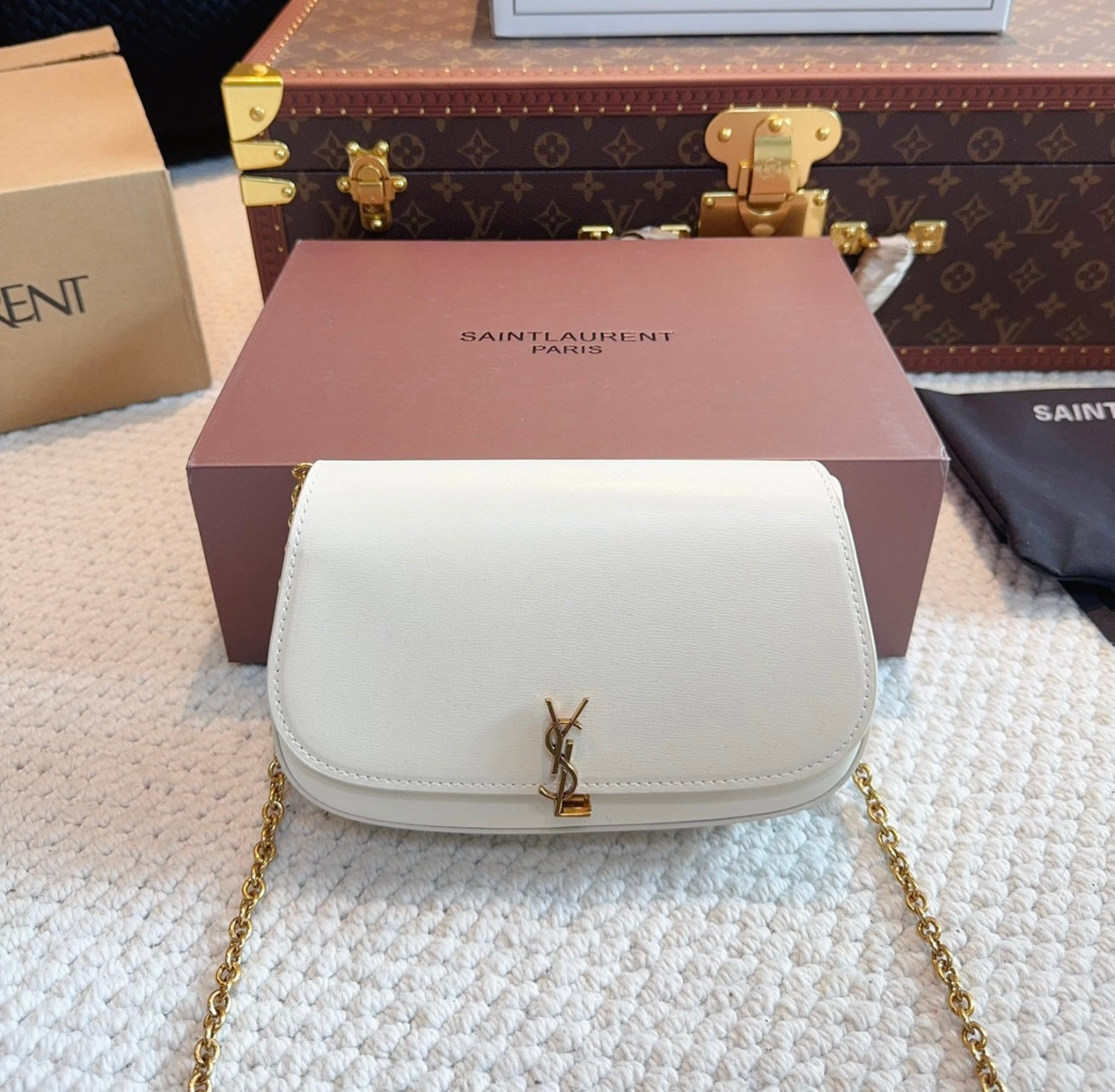 ELEGANT WHITE YSL CHAIN CROSSBODY